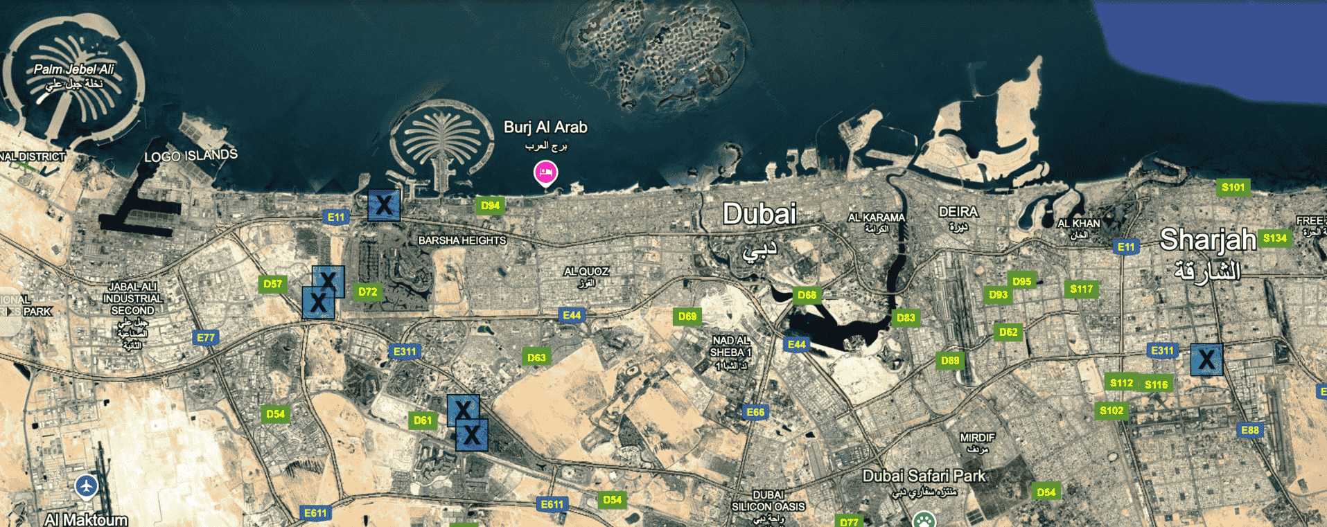 Map branches Jebel Ali Village Nursery Dubai UAE